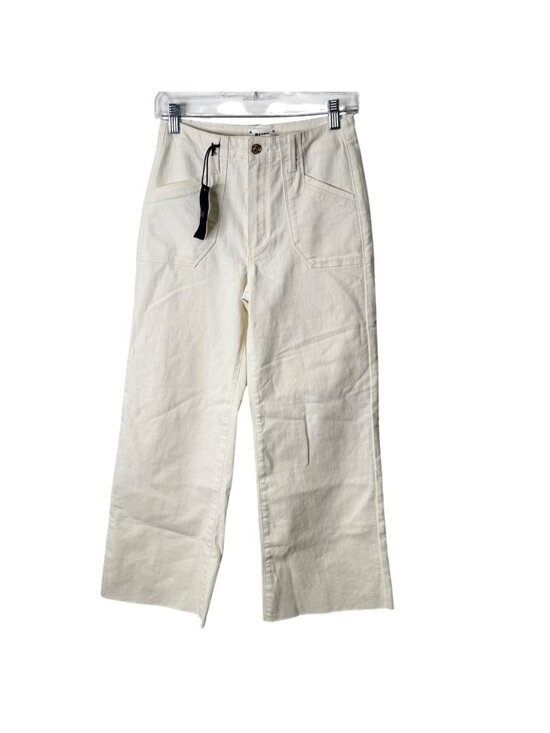 PAIGE Denim - Paige Women Sz 25 Anessa Utility Jeans Cropped Ivory Ecru High-Rise Wide-Leg NEW